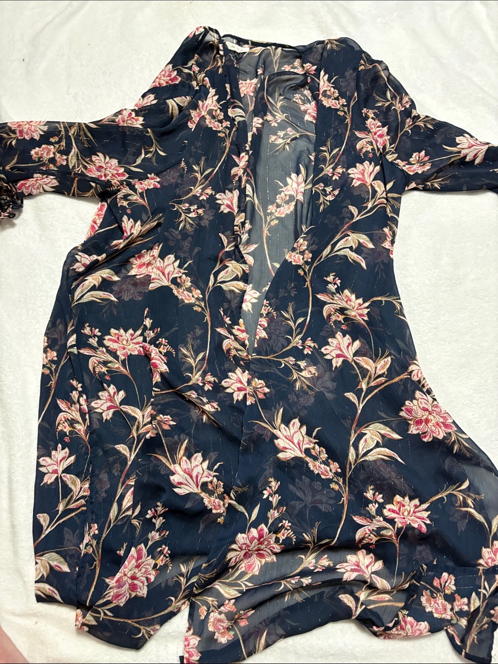 Maurices Navy Floral Sheer Kimono Robe
